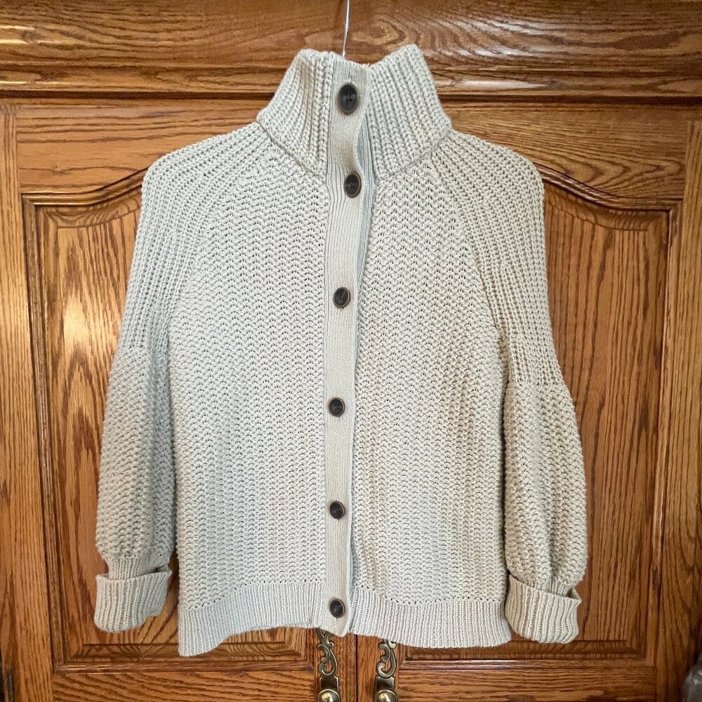 Loft Women's Medium 100% Cotton Tan/Ecru/Beige Cardigan Sweater